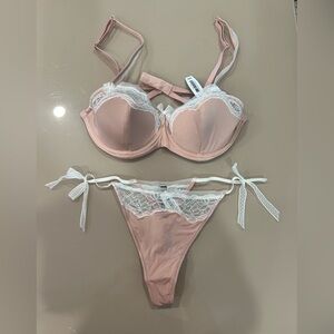 Adore Me Pink and White Bra with Playful Ribbon Details